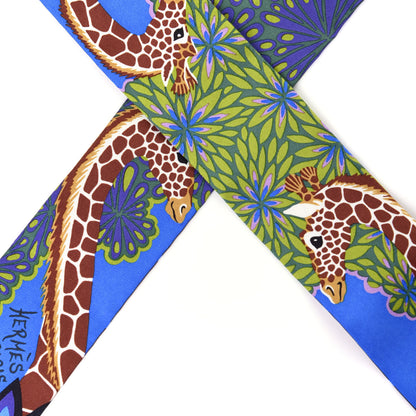 Hermes Silk The Three Graces Twilly Bleu Vert Marron 2 of 5
