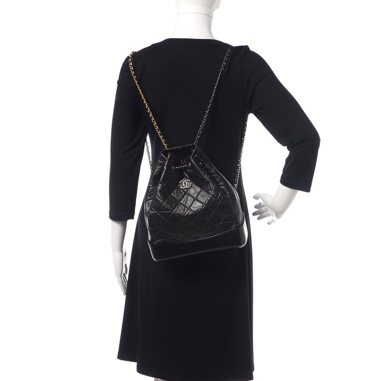 Aged Calfskin Quilted Gabrielle Backpack Black