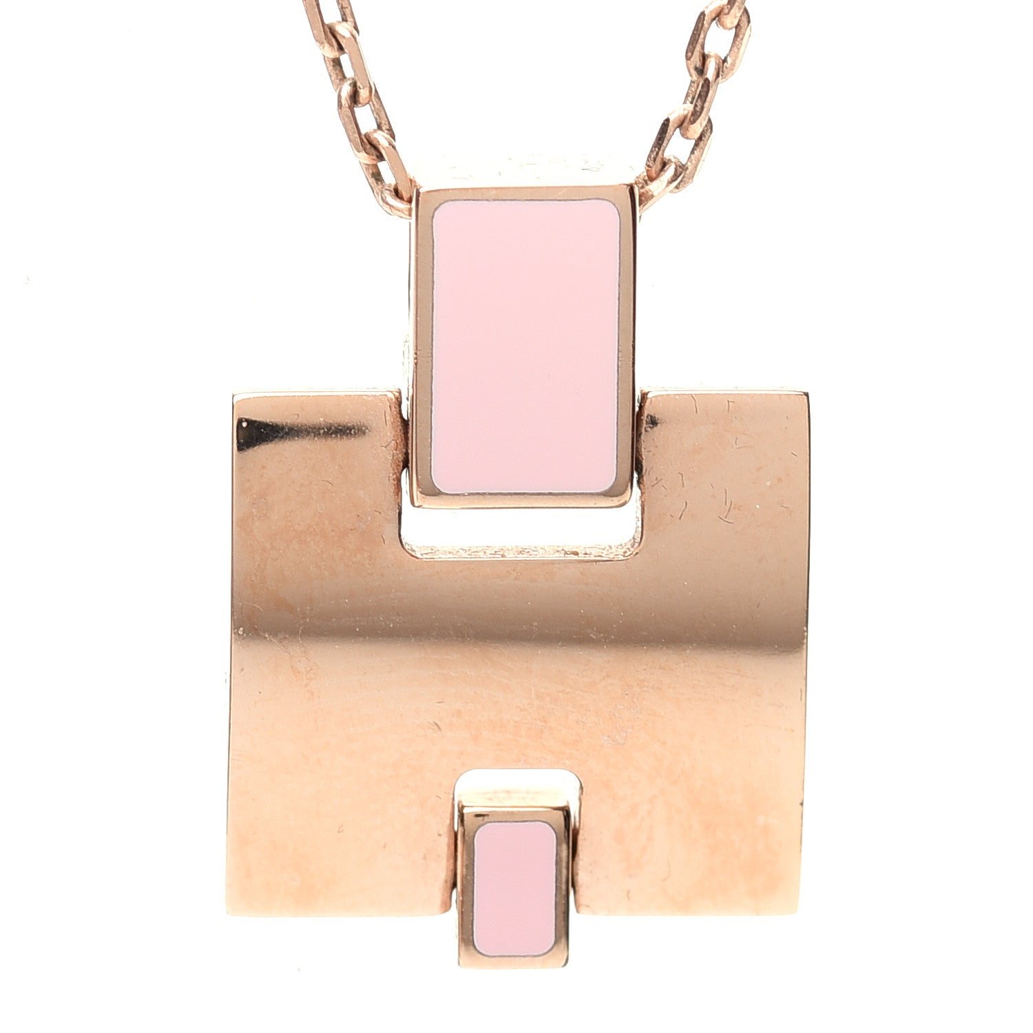 Hermes Rose Gold Plated Lacquered Eileen Pendant Necklace Rose Dragee 4 of 6