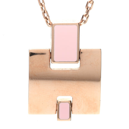 Hermes Rose Gold Plated Lacquered Eileen Pendant Necklace Rose Dragee 4 of 6