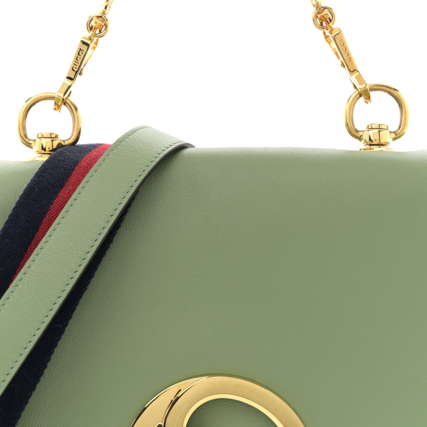 Roxy Calfskin Web Medium Blondie Top Handle Shoulder Flap Bag Salamander Green