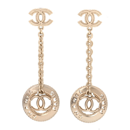 Chanel Medallion CC Drop Earrings Light Gold 1 of 4