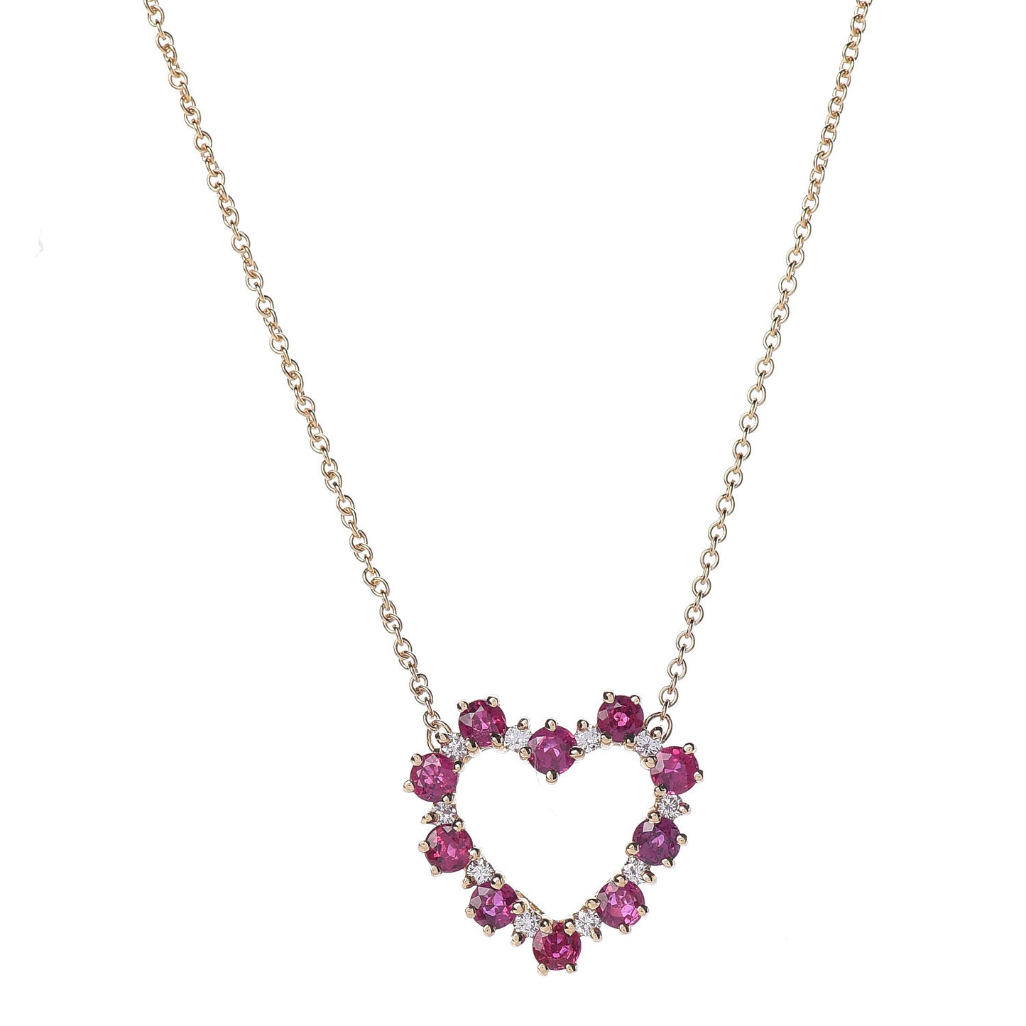 18K Yellow Gold Diamond Ruby Heart Pendant Necklace