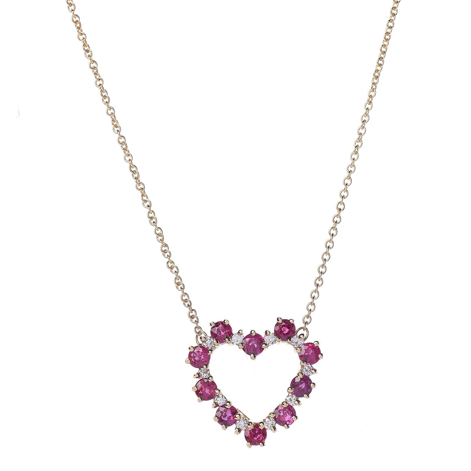 Tiffany 18K Yellow Gold Diamond Ruby Heart Pendant Necklace 4 of 6