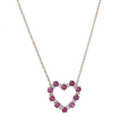 Tiffany 18K Yellow Gold Diamond Ruby Heart Pendant Necklace 4 of 6