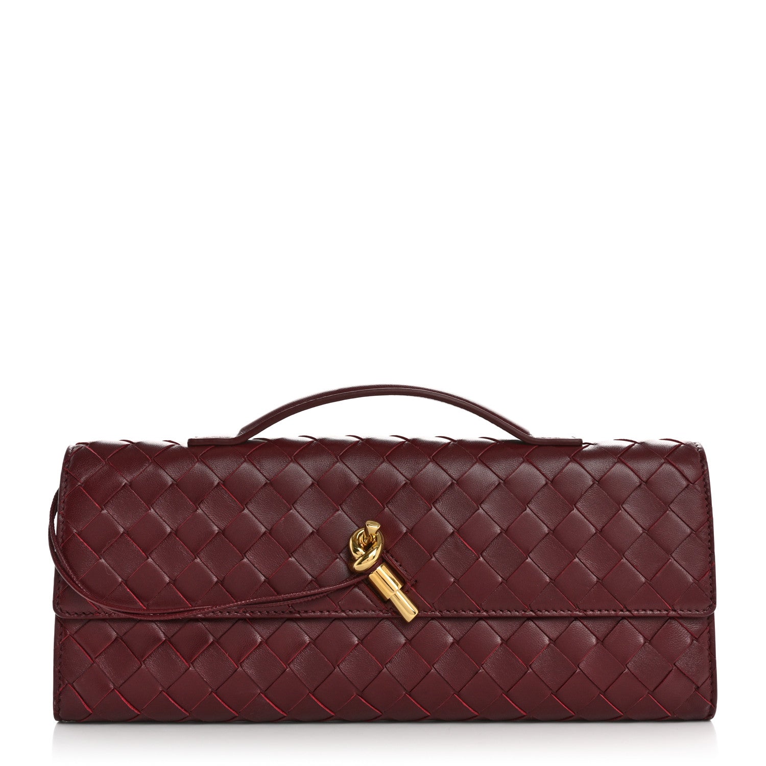 Bottega Veneta Nappa Intrecciato Long Andiamo Top Handle Clutch Barolo 1 of 10
