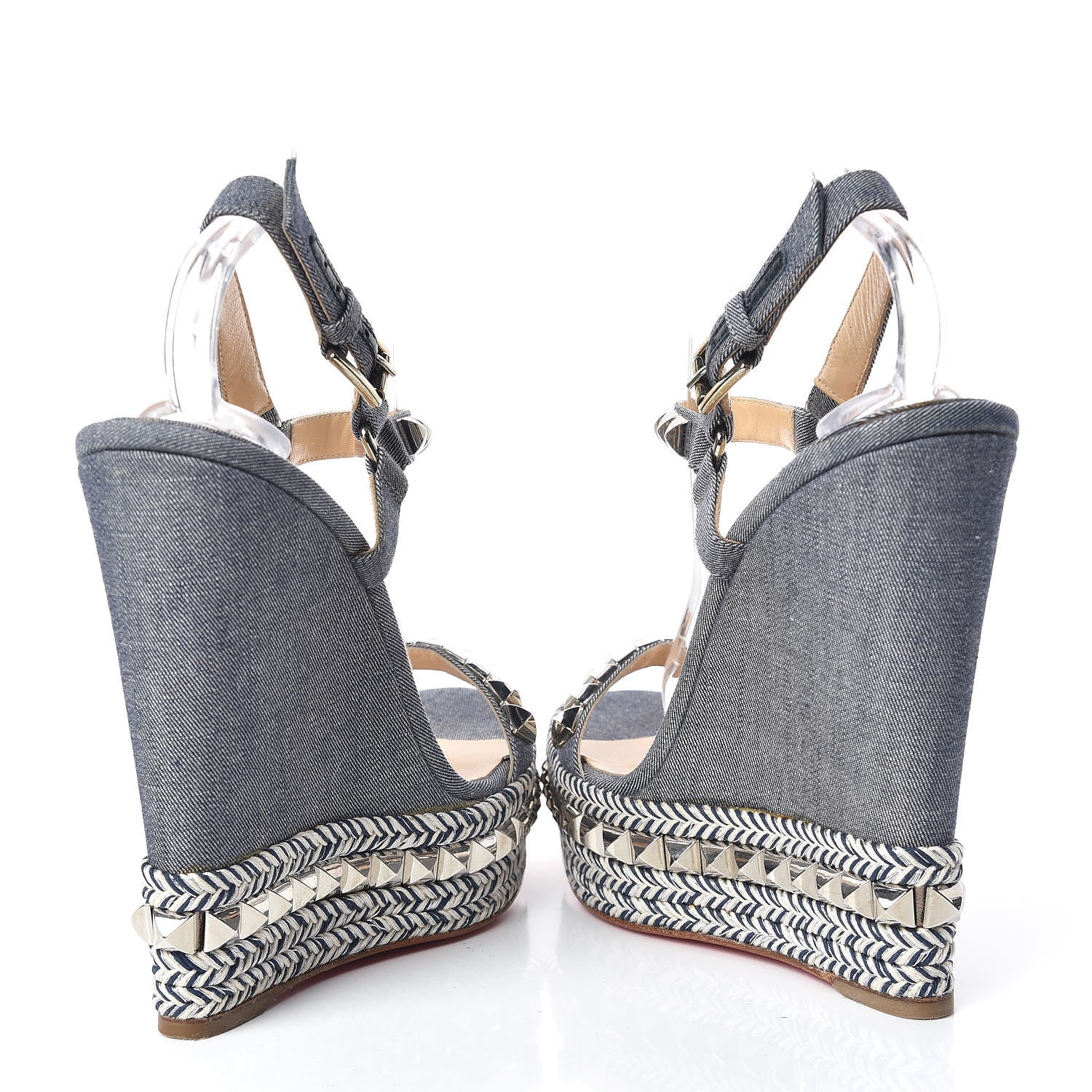 Christian Louboutin Denim Pyraclou 140 Wedge Sandals 40 Blue White 6 of 12