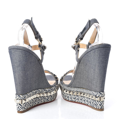 Christian Louboutin Denim Pyraclou 140 Wedge Sandals 40 Blue White 6 of 12