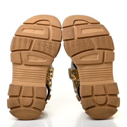 Gucci Silk Calfskin Mesh Crystal Embellished Studded Womens Aguru Sandals 40 Gold 5 of 7