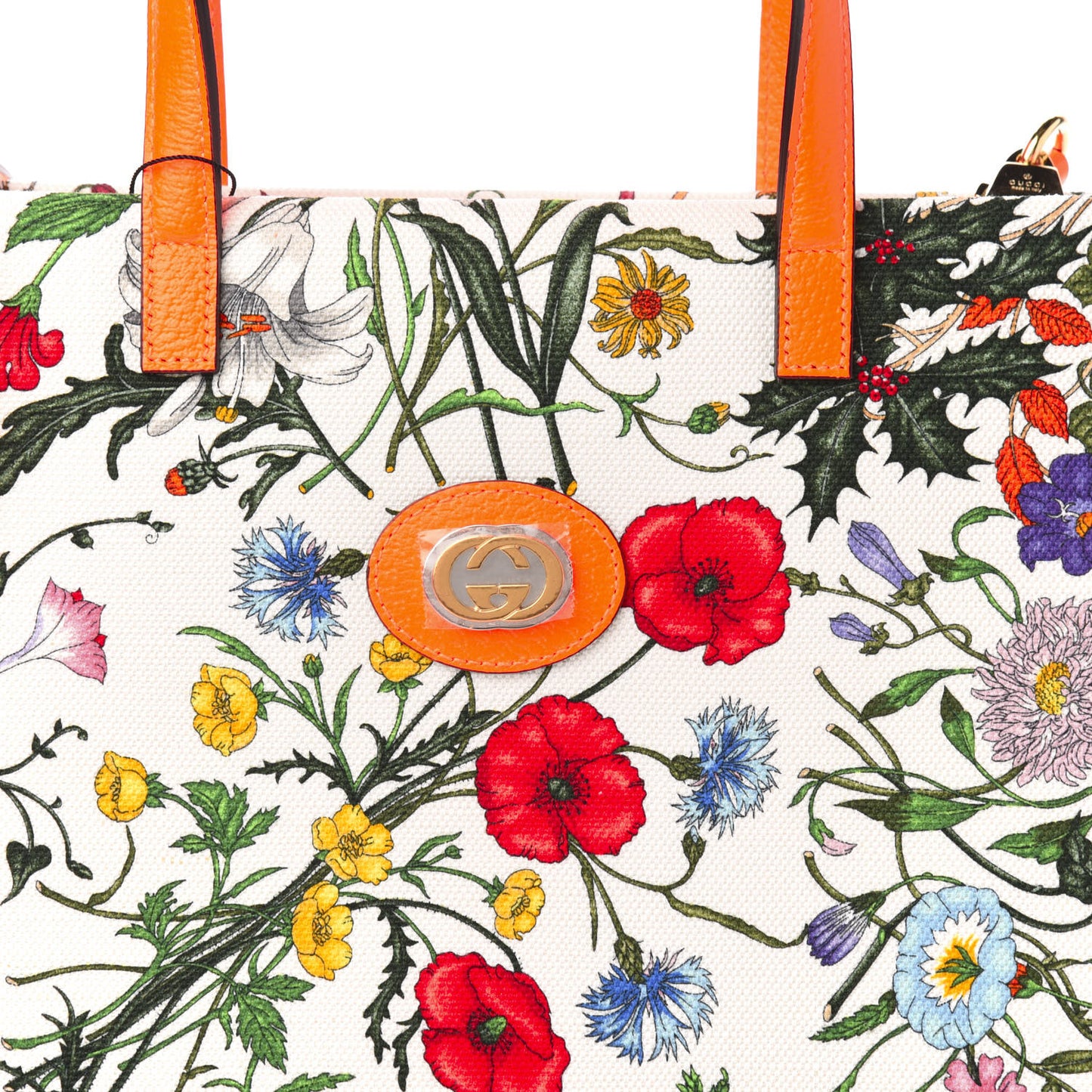 Canvas Medium Flora Tote White Multicolor Orange Fluo