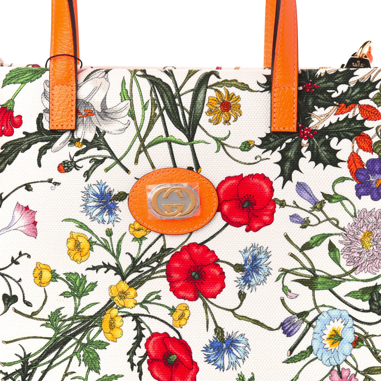 Gucci Canvas Medium Flora Tote White Multicolor Orange Fluo 10 of 10