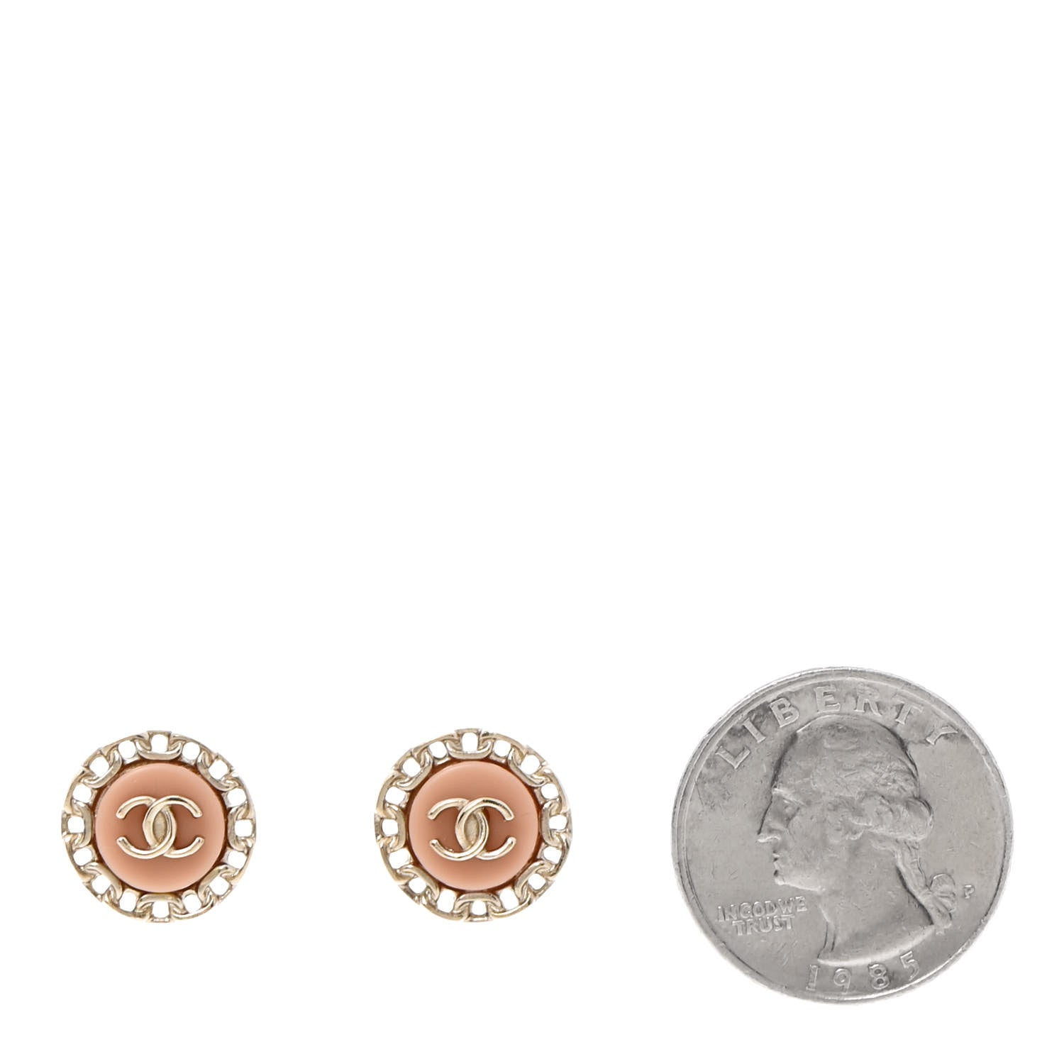 Chanel Resin Chain CC Round Earrings Gold Pink 2 of 5