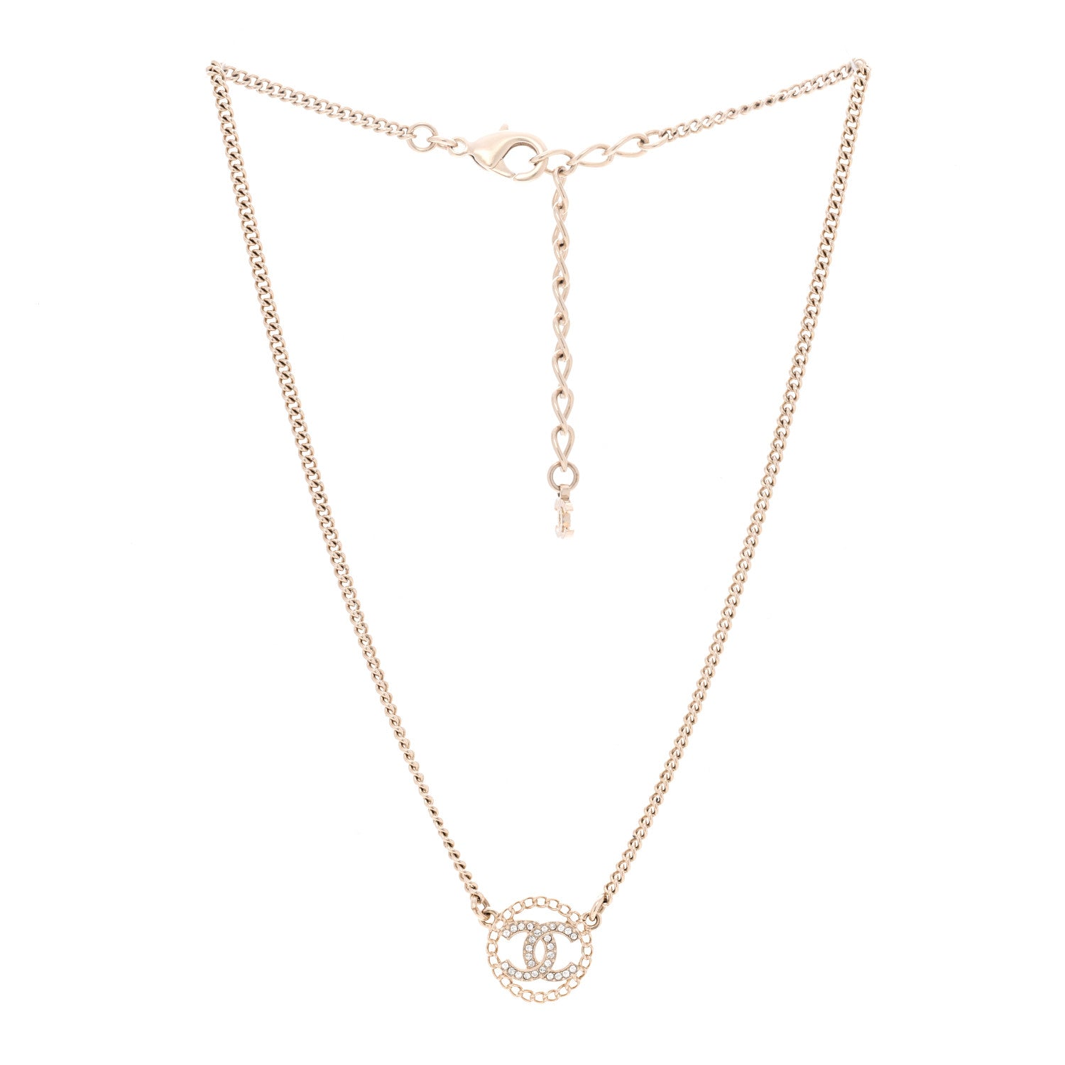 Chanel Crystal CC Round Pendant Necklace Gold 3 of 7