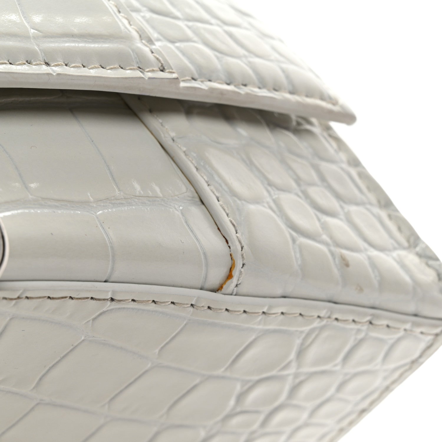 Balenciaga Shiny Calfskin Crocodile Embossed Small Hourglass Top Handle Bag White 11 of 13