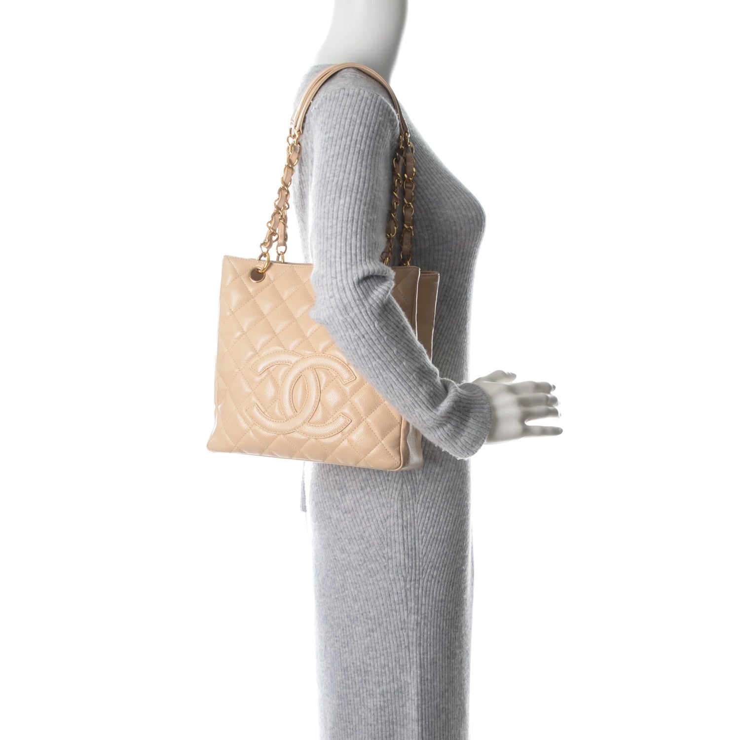 Chanel Caviar Quilted Petit Shopping Tote PST Beige Clair 2 of 8