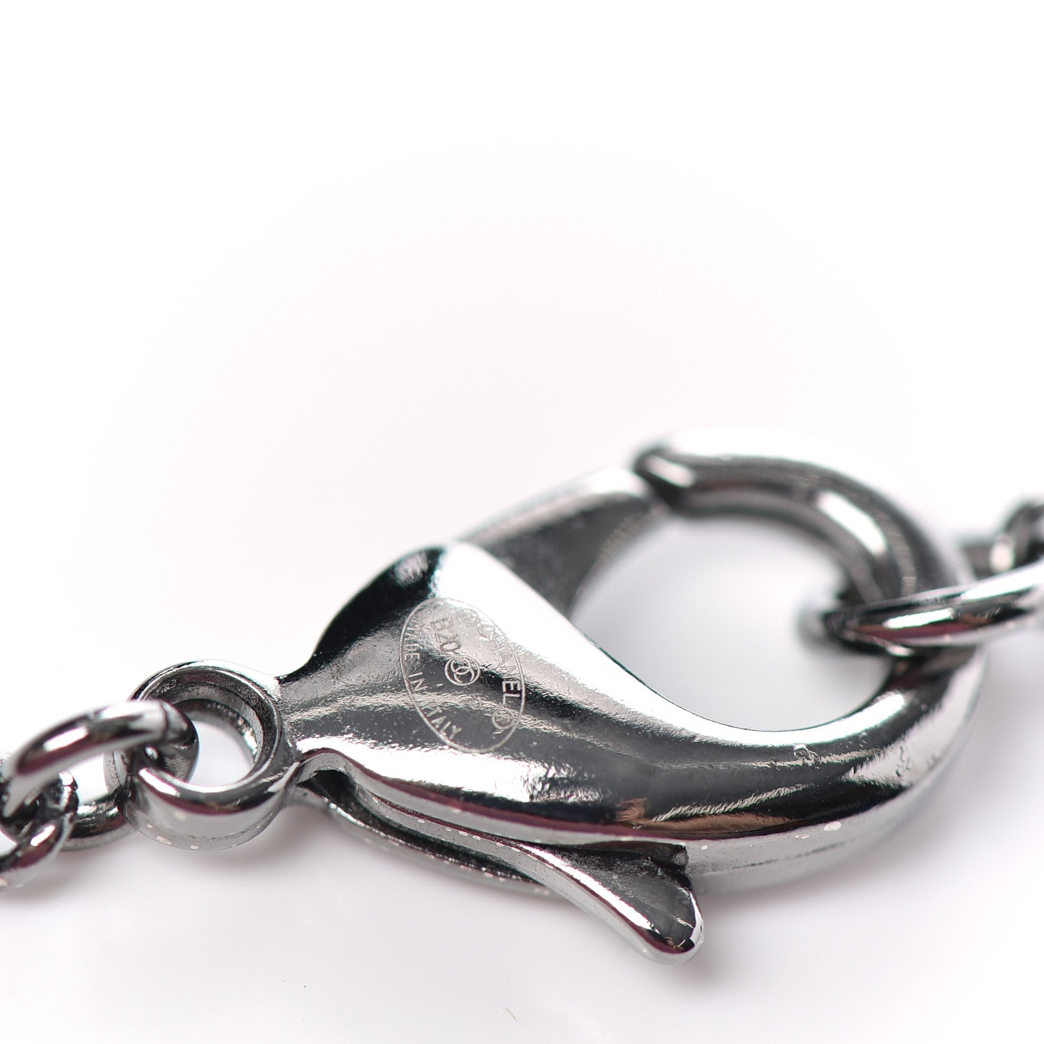 Chanel Metal Crystal Ruthenium Dog Tag Charm Necklace Silver 5 of 5