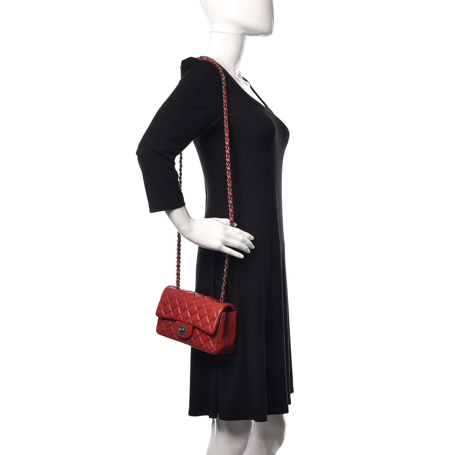 Chanel Lambskin Quilted Mini Rectangular Flap Red 2 of 14