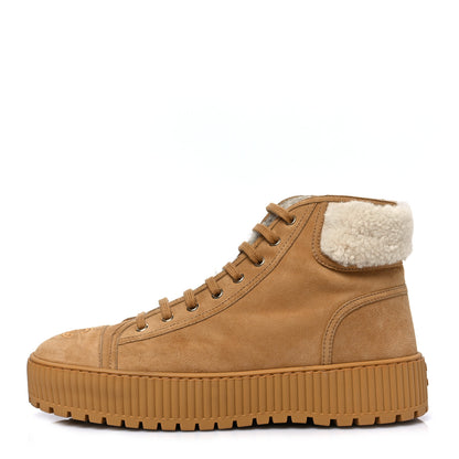 Chanel Kid Suede Shearling Sheepskin Lace Up Boots 41 Beige Ivory 1 of 8
