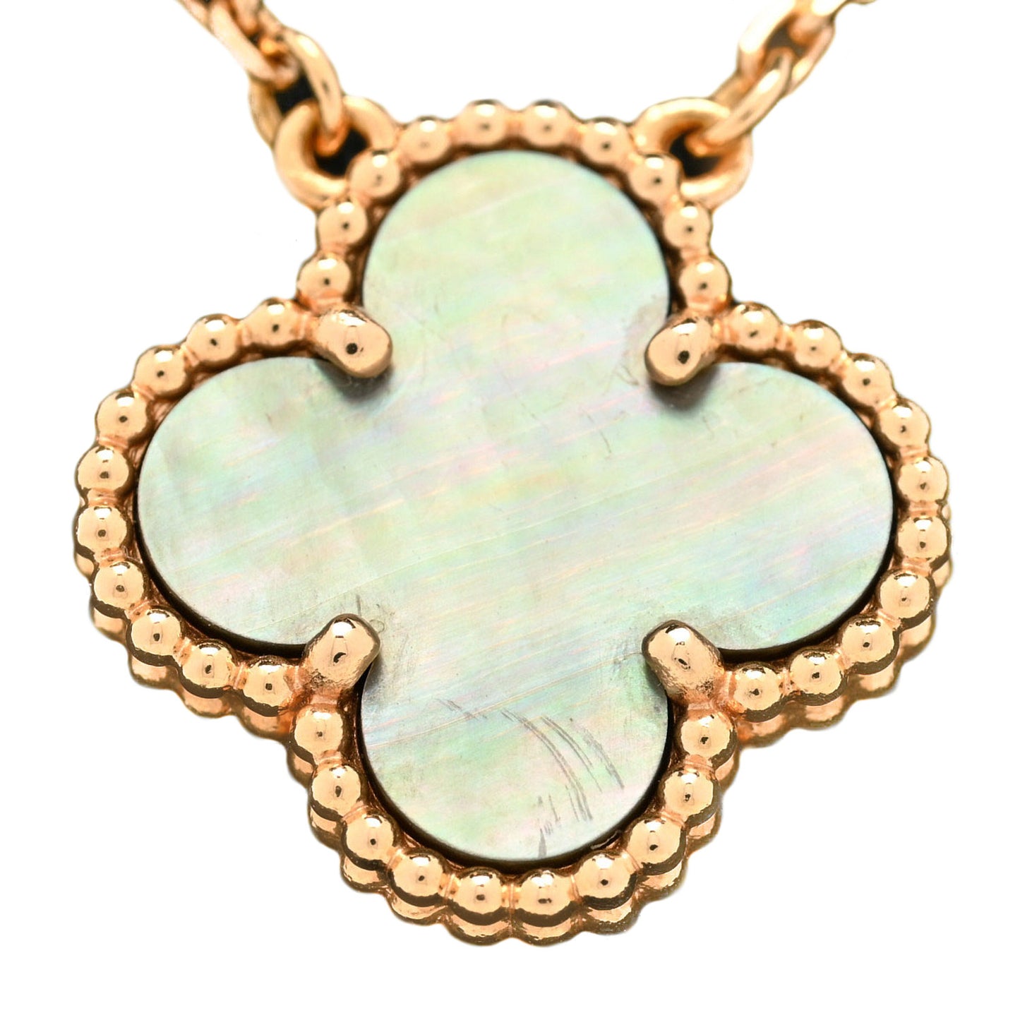 18K Rose Gold Gray Mother of Pearl Vintage Alhambra Pendant Necklace