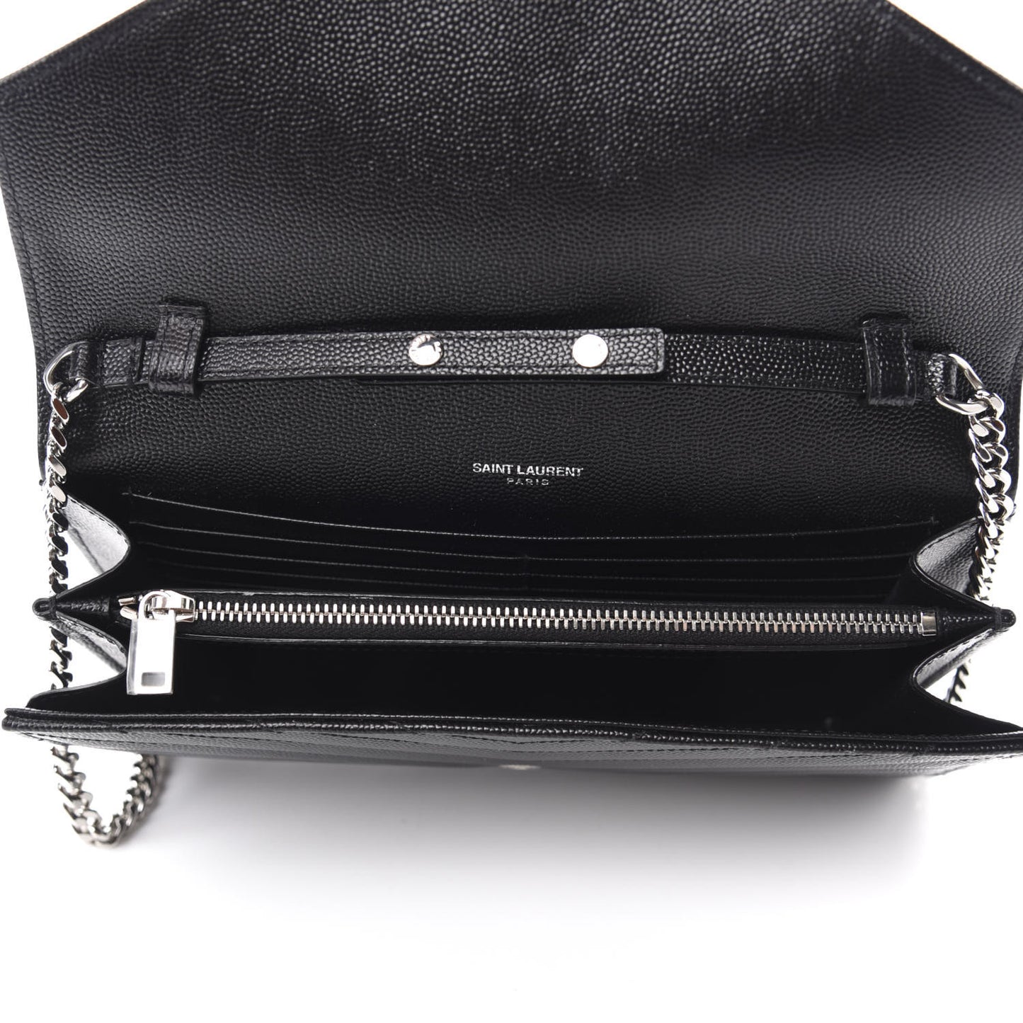 Grain De Poudre Matelasse Chevron Monogram Chain Wallet Black