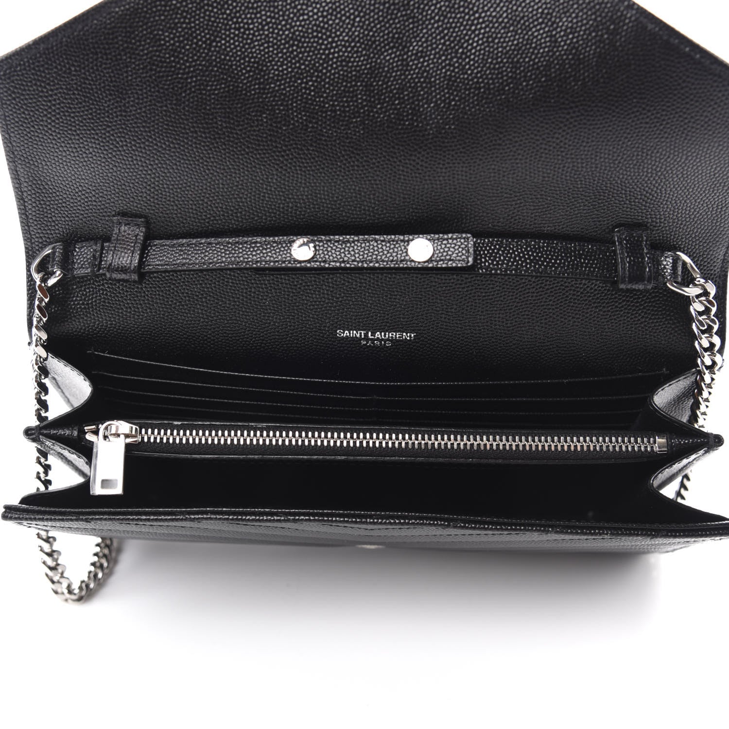 Saint Laurent Grain De Poudre Matelasse Chevron Monogram Chain Wallet Black 5 of 10