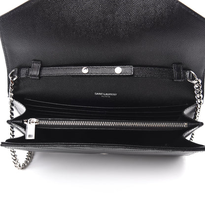 Saint Laurent Grain De Poudre Matelasse Chevron Monogram Chain Wallet Black 5 of 10