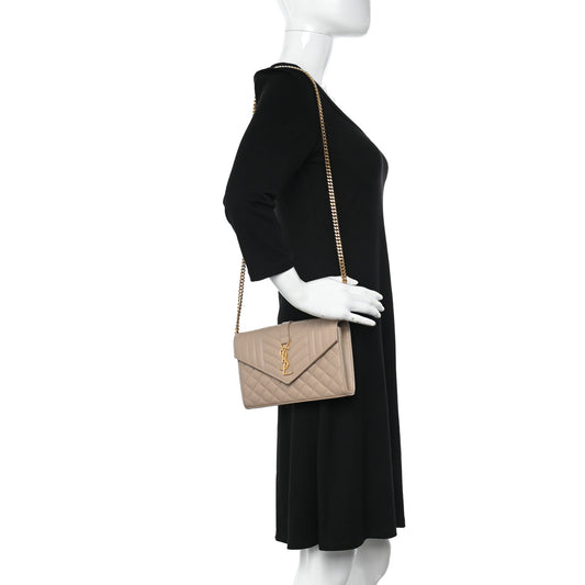 Grain De Poudre Mixed Matelasse Triquilt Monogram Chain Wallet Dark Beige