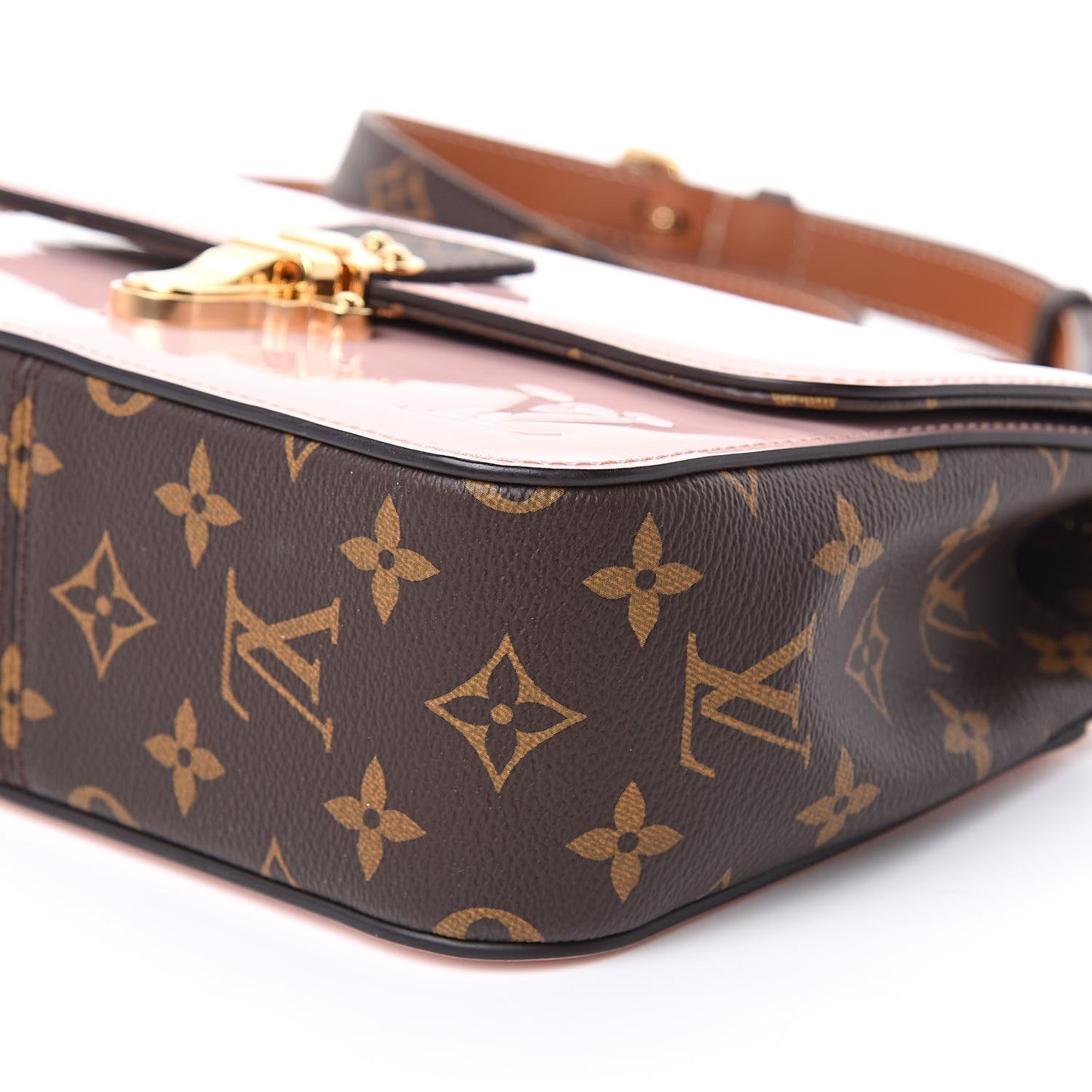 Patent Calfskin Monogram Cherrywood BB Rose Ballerine