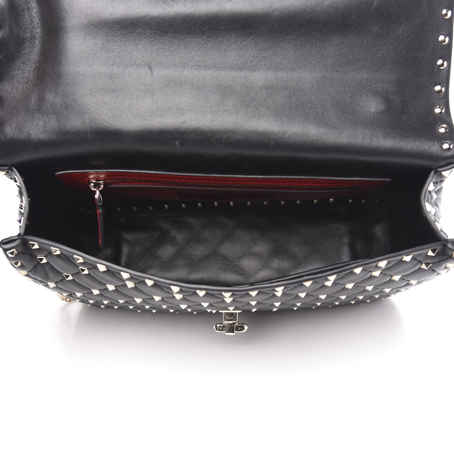 Lambskin Large Rockstud Spike Shoulder Bag Black