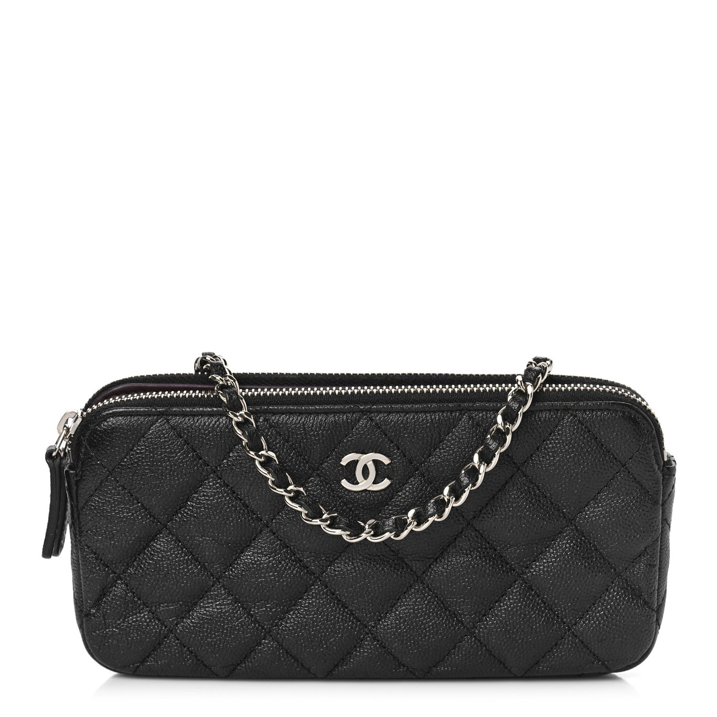 Caviar Quilted Small Clutch With Chain Black
