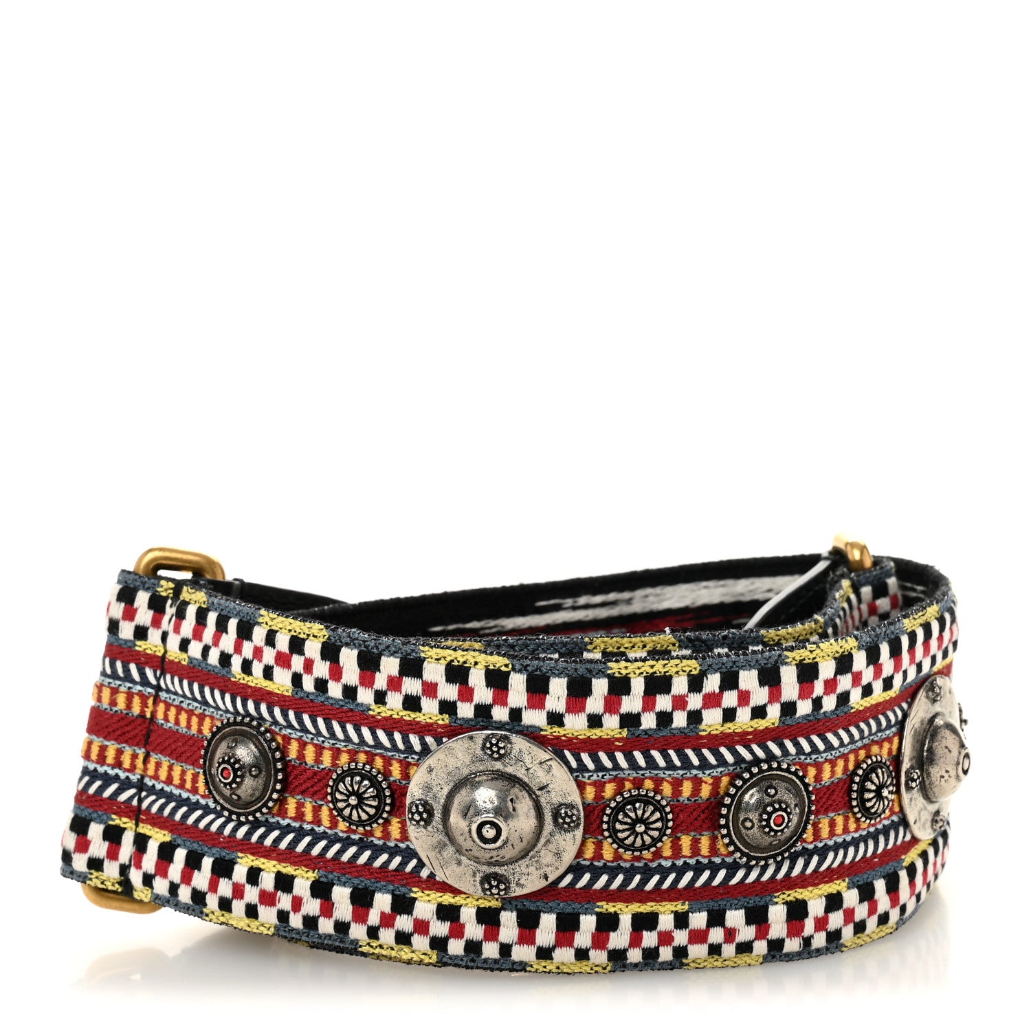 Christian Dior Canvas Embroidered Studded Shoulder Strap Black Multicolor 2 of 4