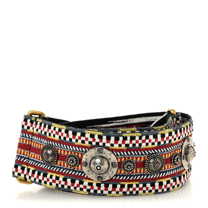 Christian Dior Canvas Embroidered Studded Shoulder Strap Black Multicolor 2 of 4