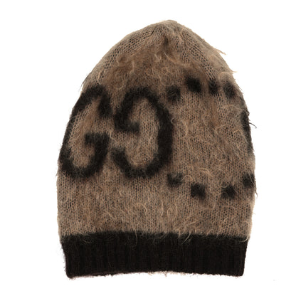 Gucci Mohair Monogram Jumbo GG Brushat Beanie Hat M Beige Dark Brown 1 of 5