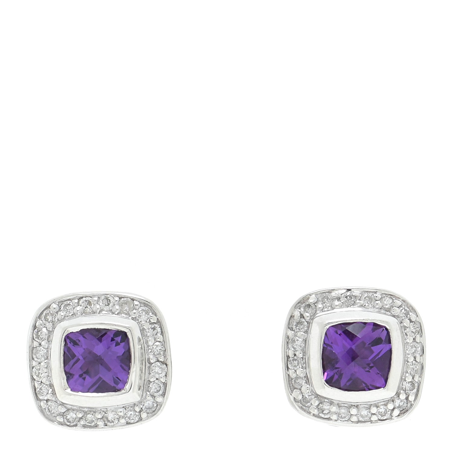 David Yurman Sterling Silver Diamond Amethyst 5mm Petite Albion Earrings 1 of 5