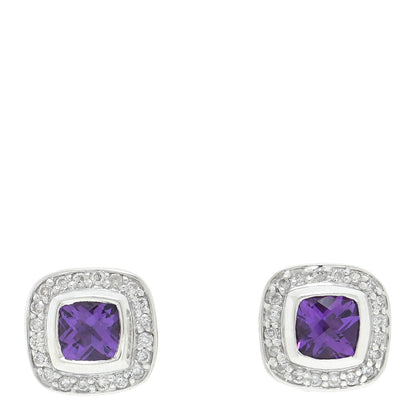 David Yurman Sterling Silver Diamond Amethyst 5mm Petite Albion Earrings 1 of 5