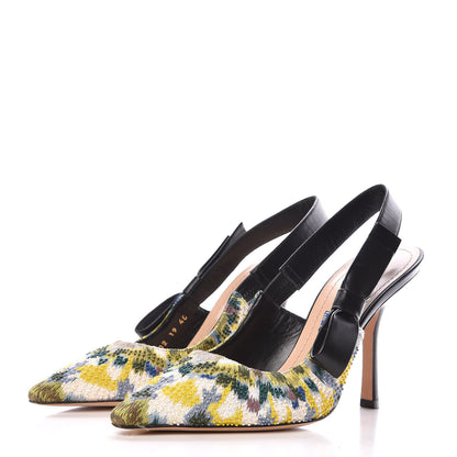 Christian Dior Embroidered Calfskin Beaded Sweet D Sling-Back Pumps 40 Dusty Jade 3 of 9