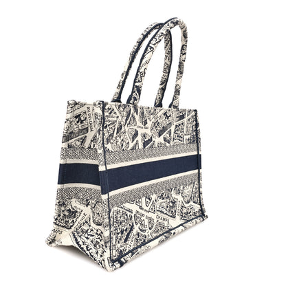 Christian Dior Canvas Embroidered Medium Plan De Paris Book Tote White Blue 3 of 10