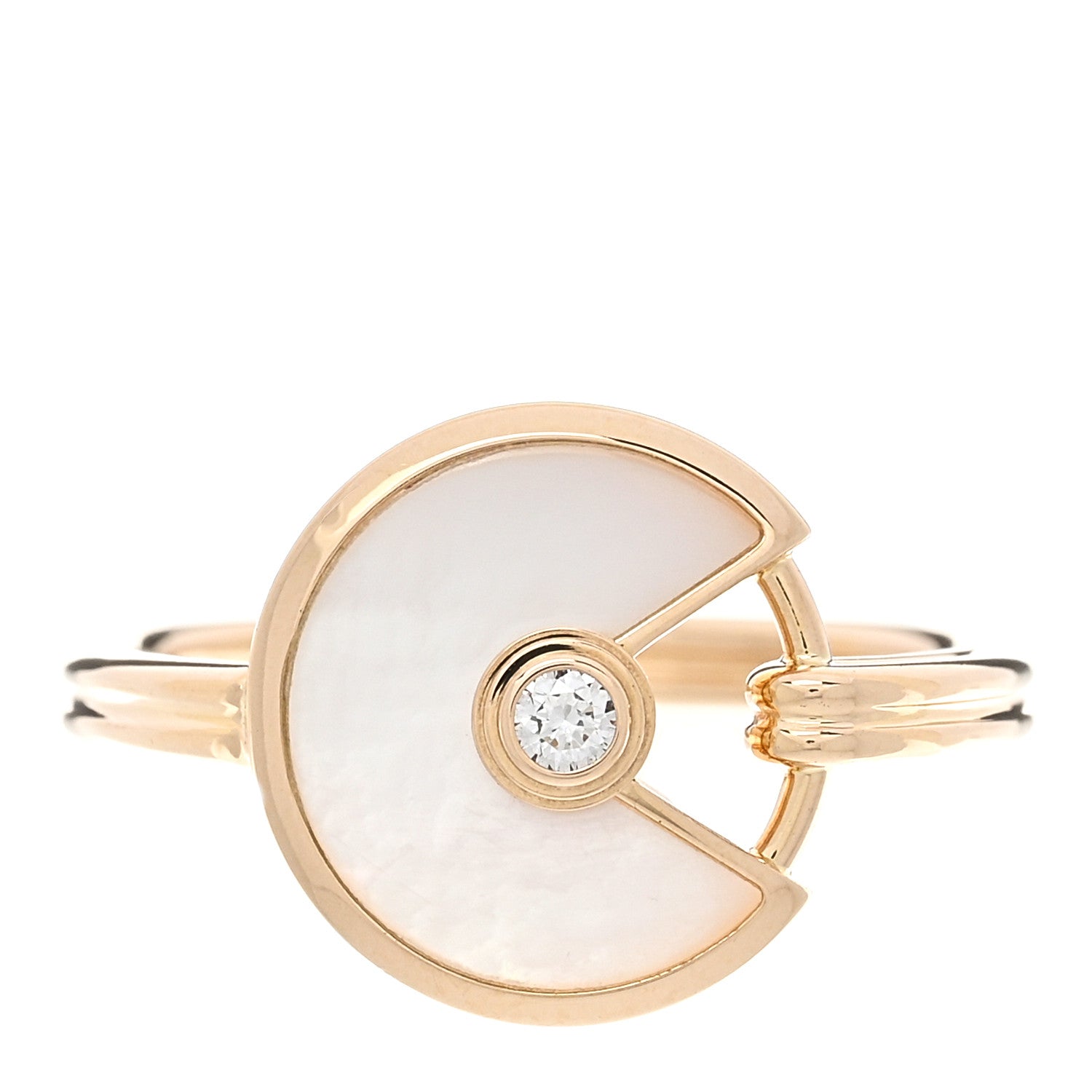 Cartier 18K Yellow Gold Diamond Mother of Pearl Amulette de Cartier Ring 51 5.75 1 of 6