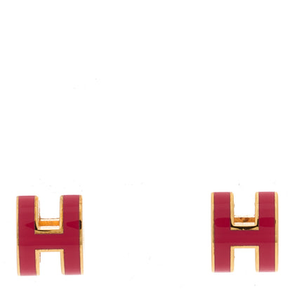 Hermes Gold Lacquered Mini Pop H Earrings Rose Extreme 1 of 5