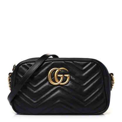 Gucci Calfskin Matelasse Small GG Marmont Chain Shoulder Bag Black 1 of 9
