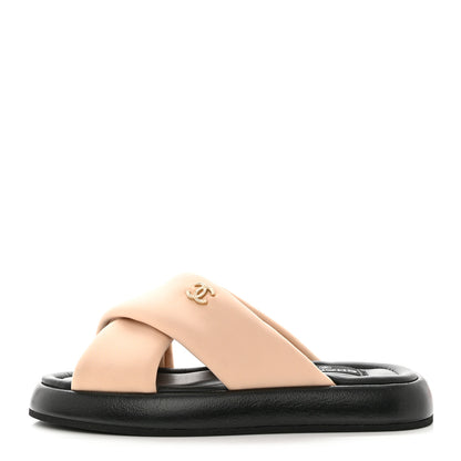Chanel Fabric CC Mules Sandals 37 Light Beige 1 of 9