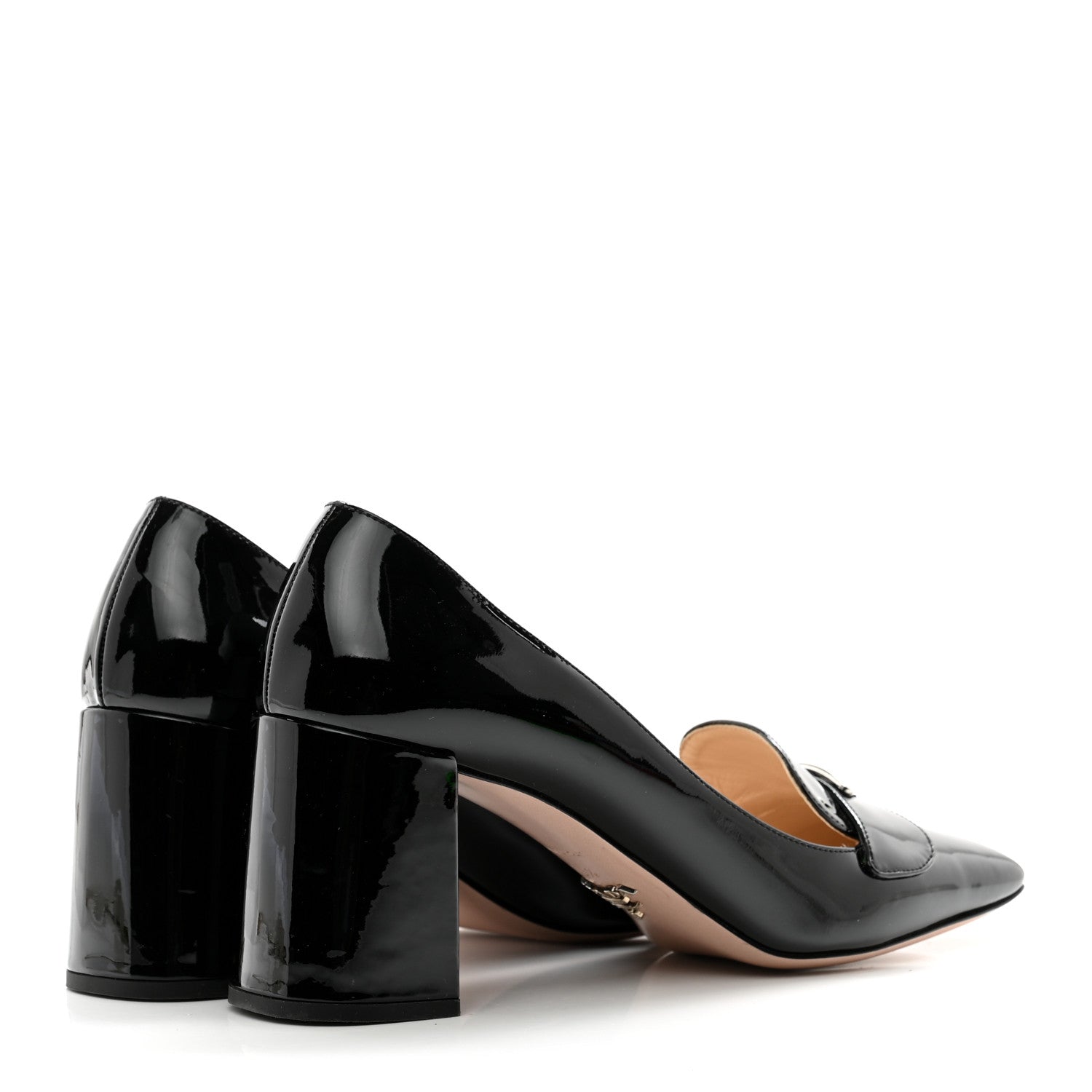 Prada Vernice Metal Triangle Logo 70mm Loafer Pumps 39.5 Black 4 of 10