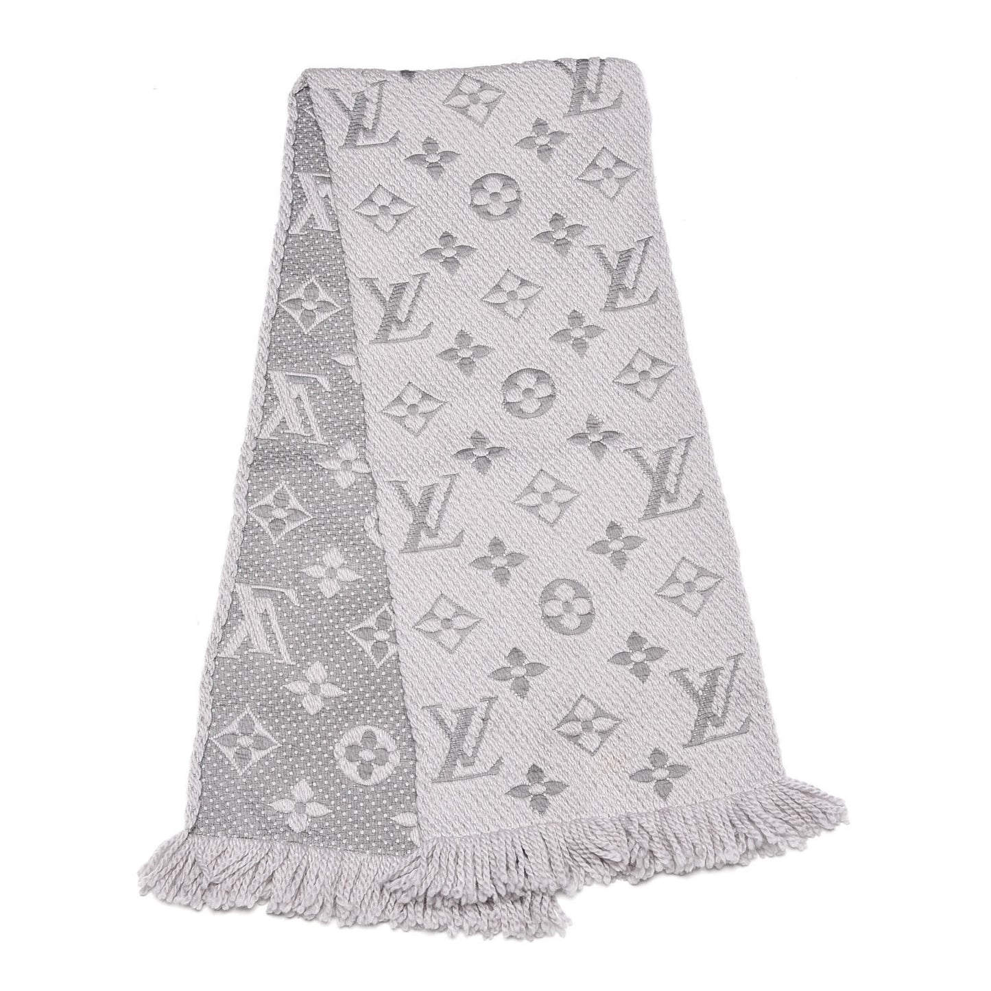 Wool Silk Logomania Scarf Pearl Grey