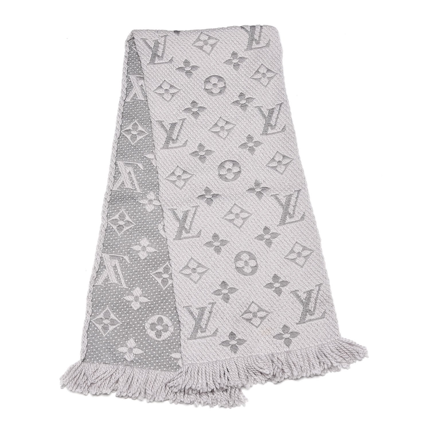 Louis Vuitton Wool Silk Logomania Scarf Pearl Grey 3 of 5