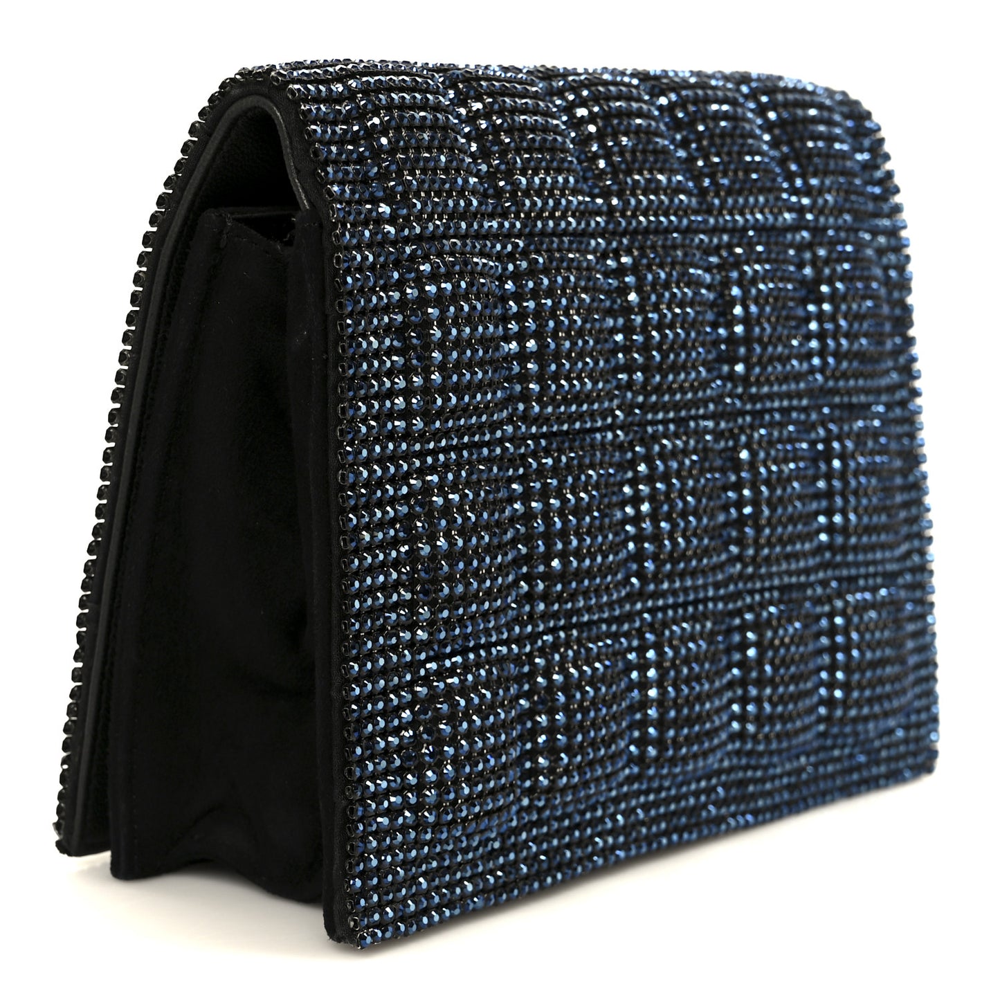 Suede Crystal Quilted Evening Clutch Black Blue