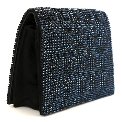 Chanel Suede Crystal Quilted Evening Clutch Black Blue 3 of 11