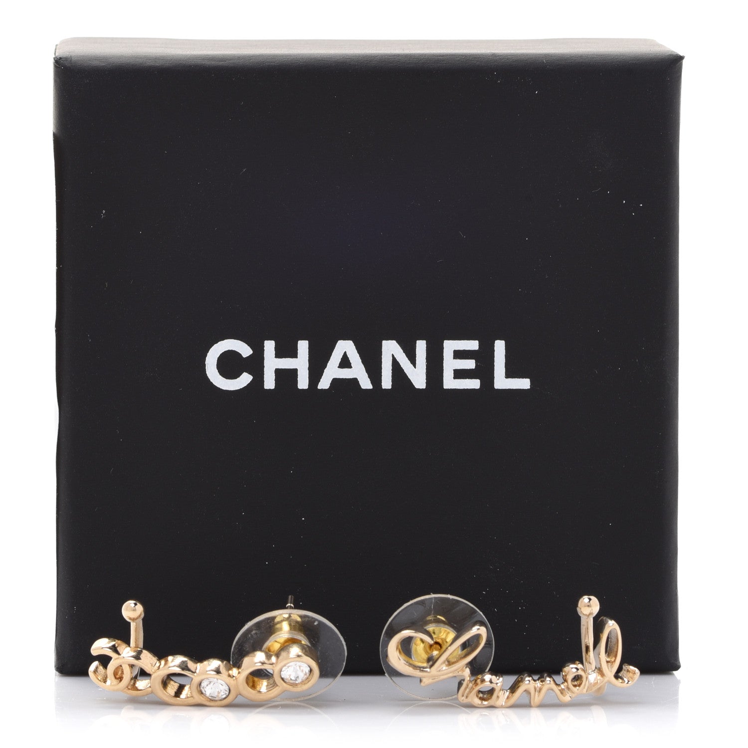 Chanel Metal Crystal Coco Script CC Climber Earrings Gold 5 of 5