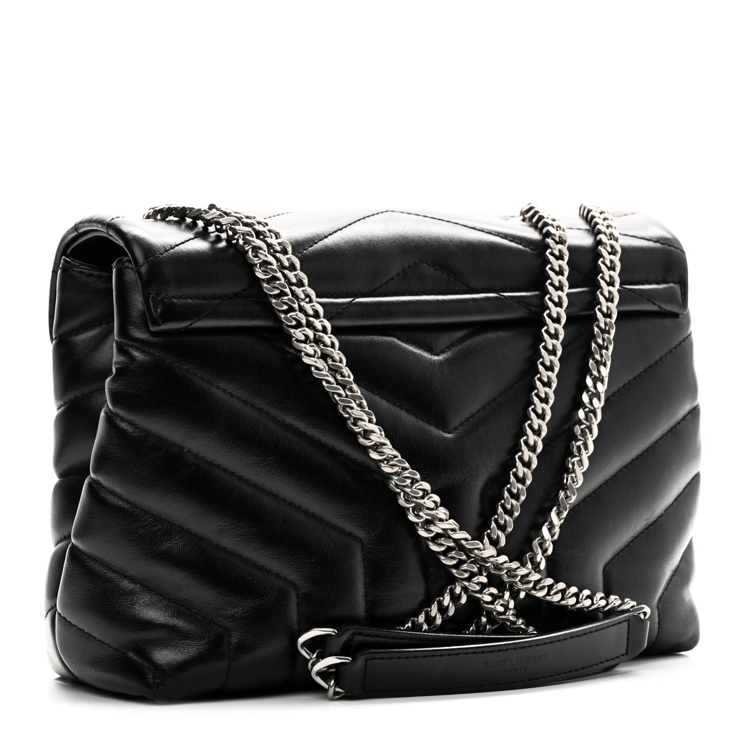 Calfskin Y Quilted Monogram Small Loulou Chain Satchel Black