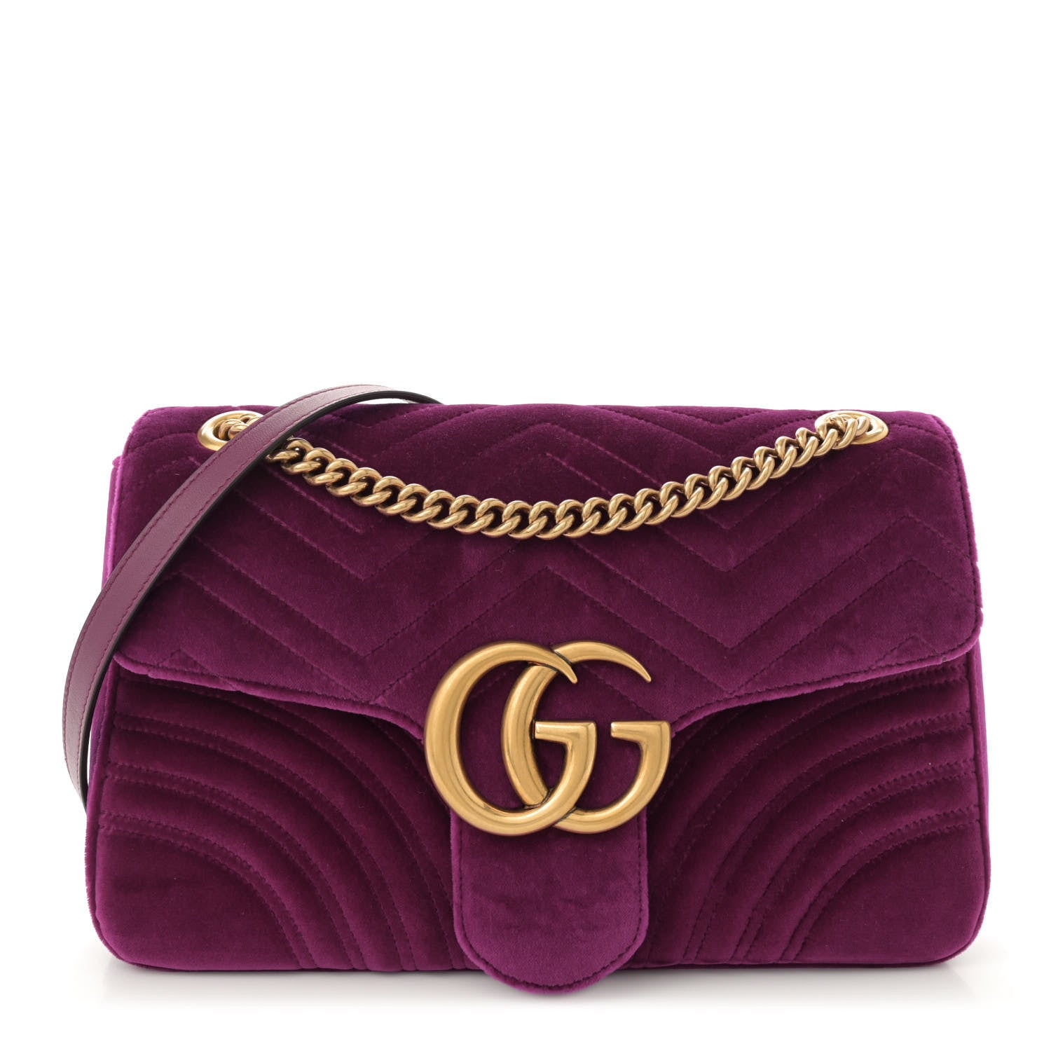 Gucci Velvet Matelasse Medium GG Marmont Shoulder Bag Fuchsia Violet Cyclamen 1 of 10