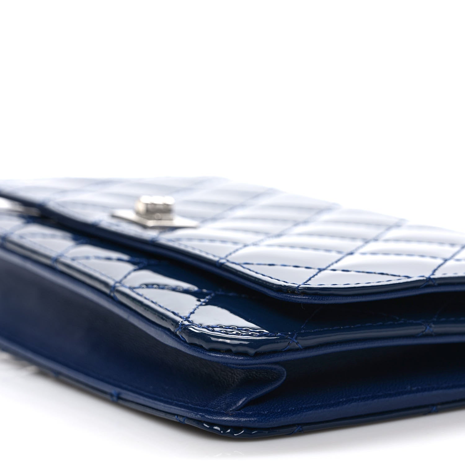 Chanel Patent Calfskin Quilted Reissue Wallet On Chain WOC Dark Navy Blue 8 of 8